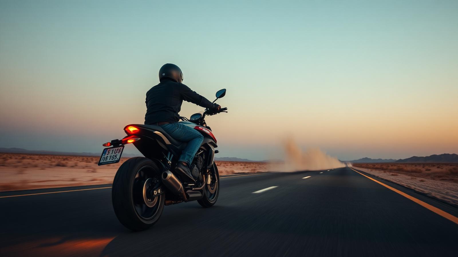 Motorcycle on an open desert highway