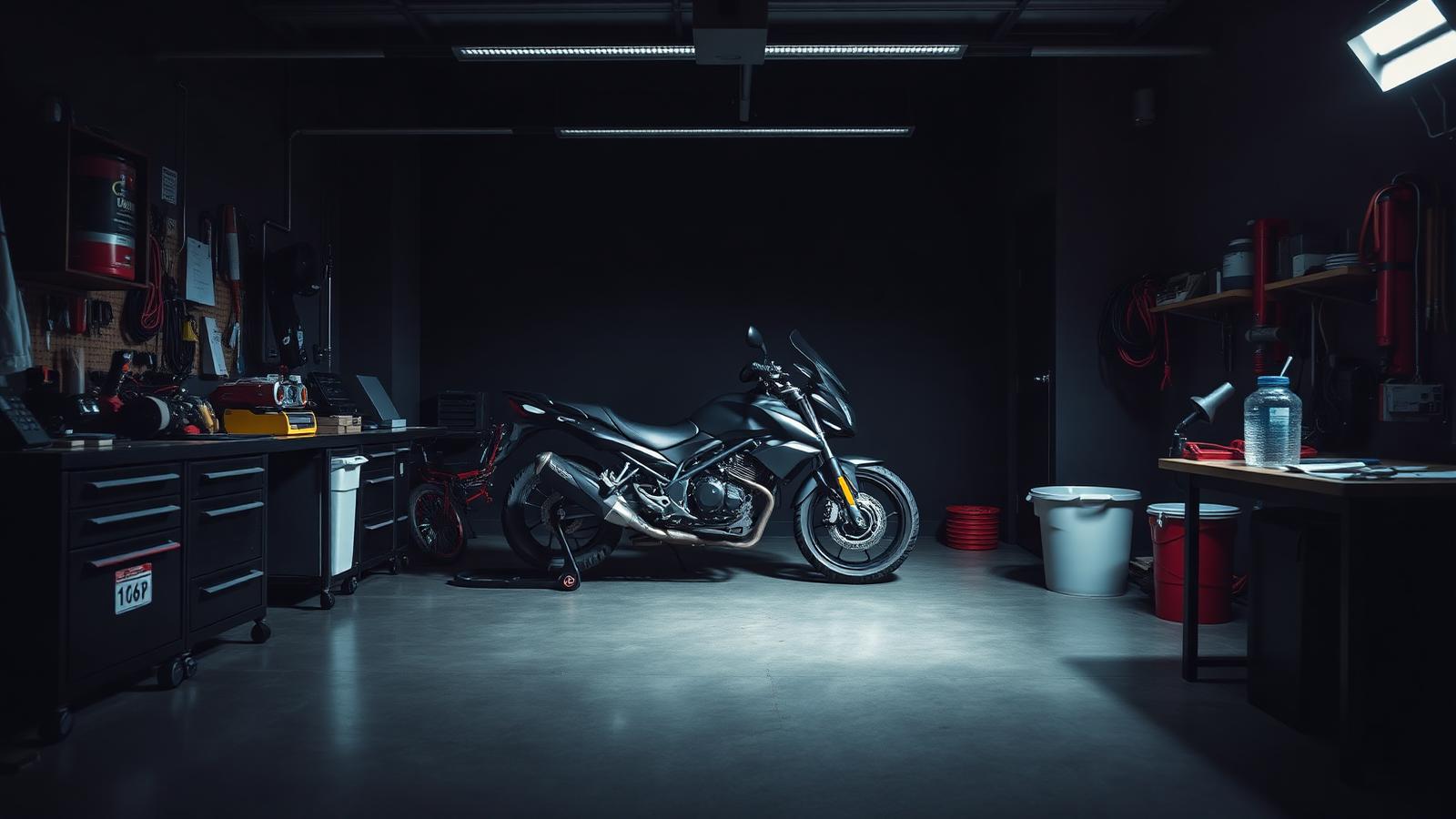 Motorcycle being prepared in a workshop